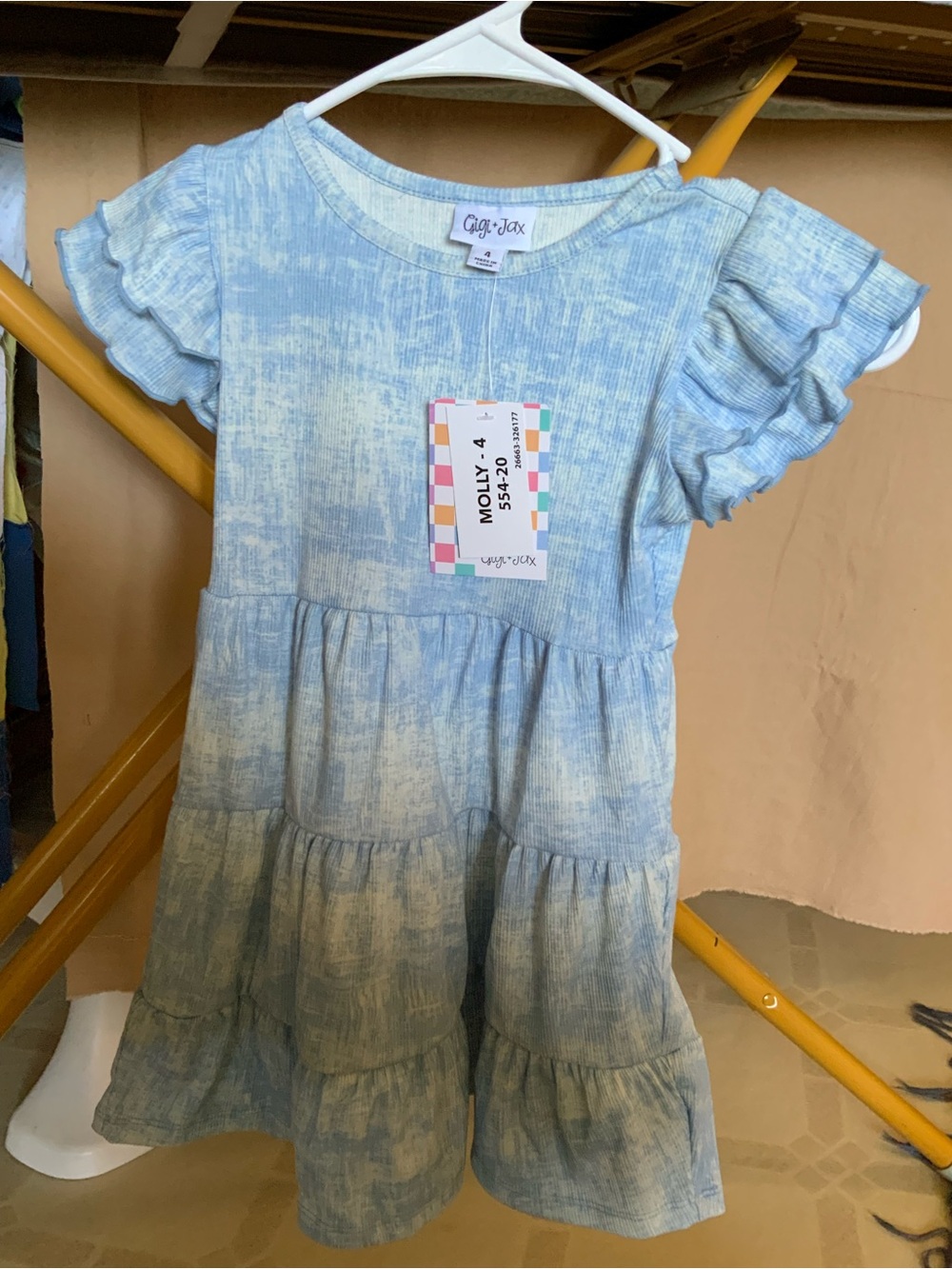 LuLaRoe Light Blue Tie-Dye Tiered Ruffle Sleeve Dress